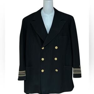 Vintage WW2 1941 Navy Black Double-Breasted Jacket with Gold Accents Mens 42